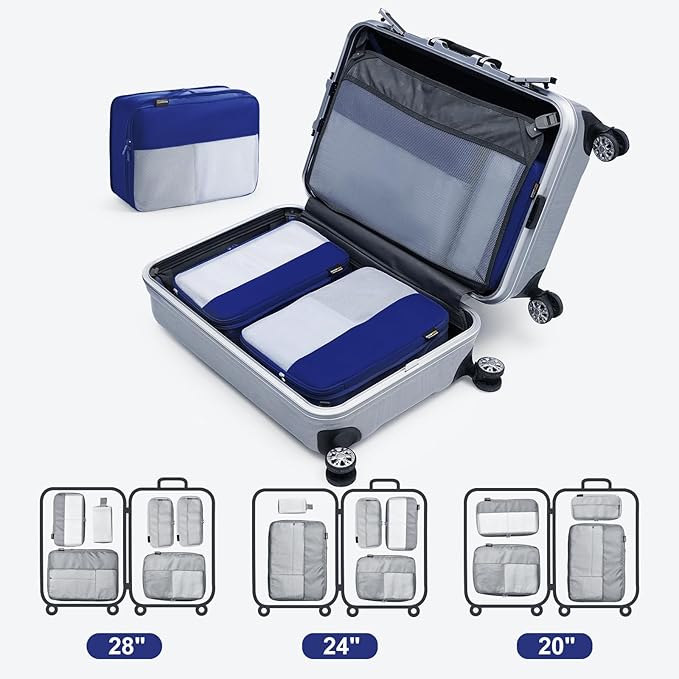 4 Set Compression Packing Cubes for Travel, Suitcases and Backpack Space Saving Organizers (Dark Blue)