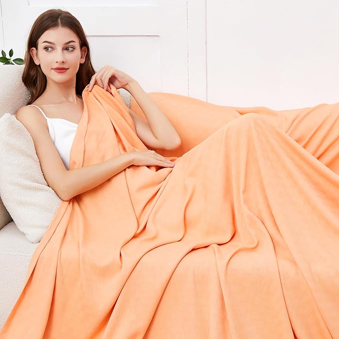 AmyHomie Cooling Blanket Queen Size, 100% Rayon Derived from Bamboo, Cool Summer Blanket for Hot Sleepers Soft Comfy Lightweight Checkered Blankets for All Seasons(Tangerine Pink, 90”x90”)