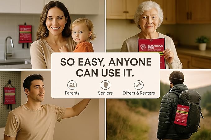 Guardian Pro New 2025 Emergency Fire Blanket for Home and Kitchen - 2 Pack Over 40"x40" Flame Suppression Fiberglass Fire Blankets for House Camping Car Office Warehouse Emergency Survival Safety