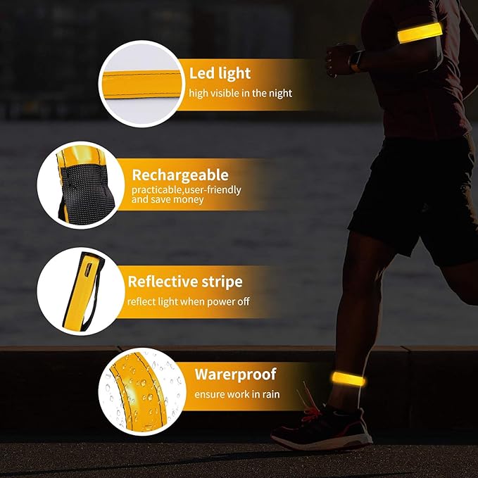 Rechargeable LED Armband for Running(2 Pack), Light Up LED Armband, High Visibility Reflective Running Gear for Night Safety, Running Lights for Running Walking Cycling