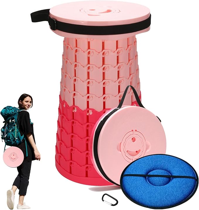 19.7” Heavy Duty Collapsible Stool with Cushion - Portable, Foldable Camping Stool for Adults, Max Capacity 1000lbs (Pink)