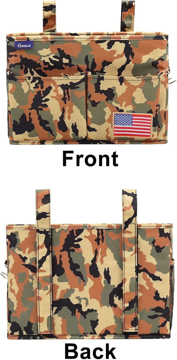 Surblue Bedside Caddy Hanging Organizer Storage Bag Pocket for Bunk, Hospital Beds, College Dorm Rooms, Baby Bed Rails, Wheelchair Side Bag, Camp Chairs, 4 Pockets and 2 Hooks (Small Desert)