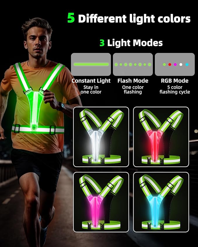 LED Reflective Vest Safety Gear, High Visibility Reflective Running Gear for Dog Walking Running Cycling, Adjustable for Men Women Kids - Reflective Armband and Dog Light with USB Rechargeable