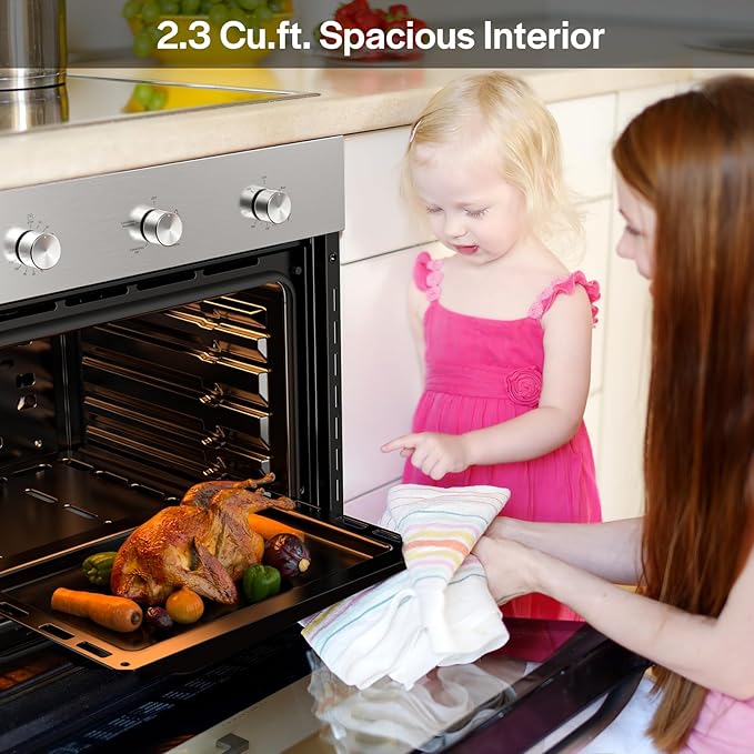 Empava 24 inch Built-In Gas Single Wall Oven with Convection and Rotisserie 5 Cooking Modes, Knob Control, Stainless Steel