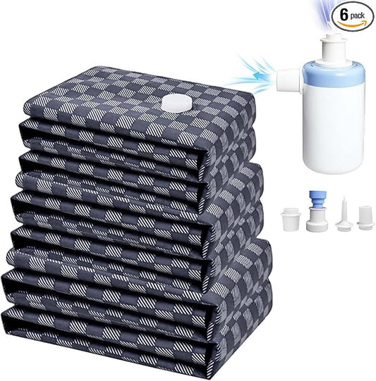Vacuum Seal Bags for Clothing Travel w/Wireless Pump, Space Saver Vacuum Storage Organizer Bag for Luggage, Seal Compression Packing Bags for Clothes & Blankets 6 Pack (Compression bag)