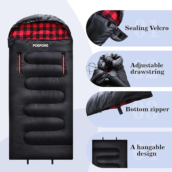 Flannel Sleeping Bag Cotton 0 Degree Cold Weather for Adults XXL Wearable Sleeping Bag 4 Seasons Waterproof with Compression Sack