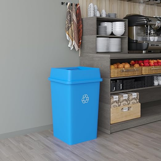 35 Gallon Blue Square Commercial Trash Garbage Can with Lid | Outdoor Office Restaurant School Kitchen
