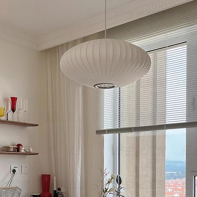 Drum Shade Fabric Pendant Light,Wabi Sabi Cloth Lamp,Adjustable Hanging Lantern Indoor,Mid Century Modern Pendant Lamp for Study Room Office