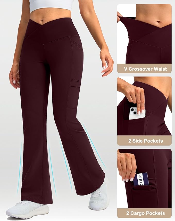 G Gradual Women's Fleece Lined Pants Water Resistant Winter Thermal Flare Leggings Hiking Snow Pants for Women 4 Pockets