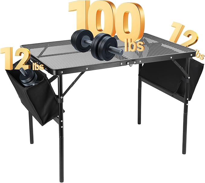 Camping Table 3FT Grill Table with 2×7/15L Storage Bag Foldable Folding Table Picnic Portable Stand Mesh 2 Height Adjustable Outdoor Card BBQ 35.4×23.6×26 inch