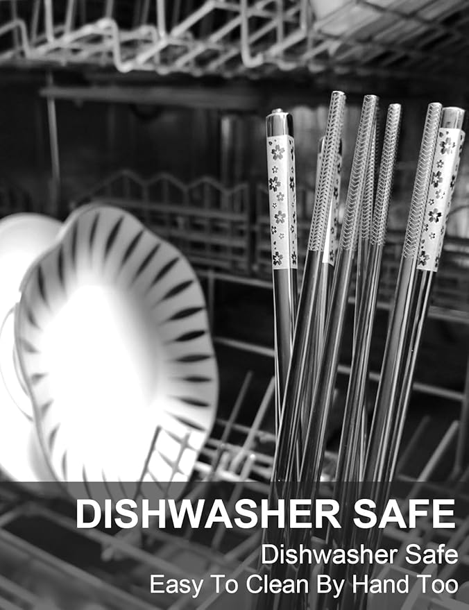 5 Pairs Metal Chopsticks Reusable 18/8 stainless steel Chopsticks Japanese Style Dishwasher Safe Lightweight Non-Slip Chop Sticks 9 1/4 Inches Present Set