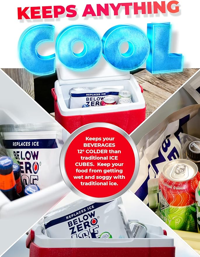 Below Zero Prefilled Reusable Ice Packs for Coolers | Long Lasting Freezer Ice Blocks for Camping, Lunch Bags & More | 48 Hour Cooler Ice Pack Technology