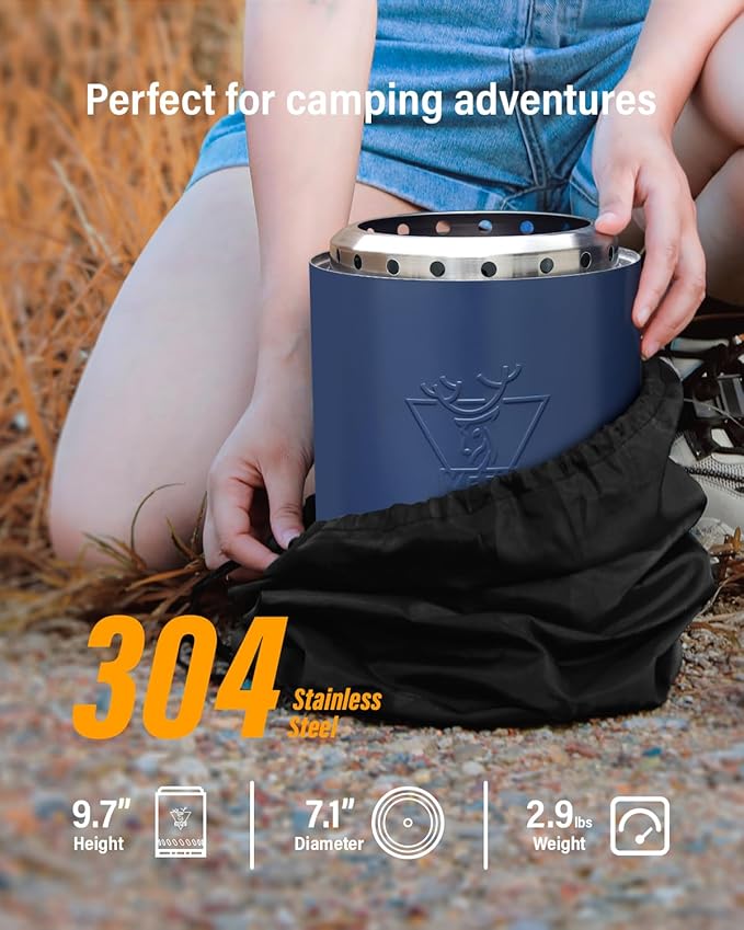 YEFU Tabletop Fire Pit 9.7 x 7.1 in, Flame Intensity Control Camping Stove for Outdoor & Patio, Fueled by Pellets or Wood, Safe Burning Table Top Firepit, with Travel Bag & 2 Mini Sticks, Blue