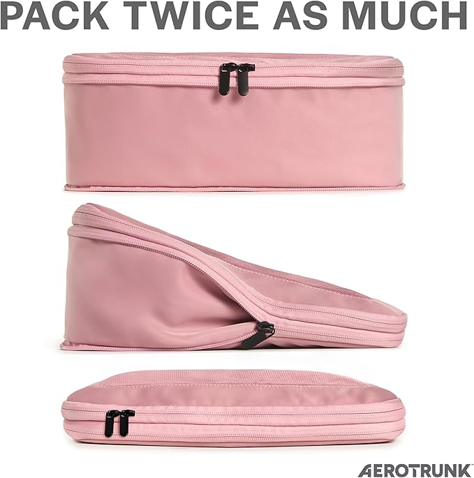 Compression Packing Cubes for Travel - Luggage Organizer Bags - Double Zipper Packing Cubes for Suitcases (6-Pack, Rose)