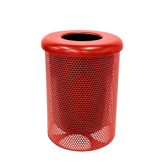 RFT-P-RED Heavy Duty Round Trash Receptacle with Flat Top, Liner Included, 32 Gallon, Red, Made in America