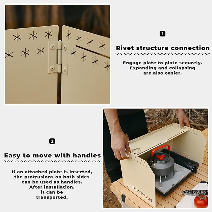 HIKEAMN Camping Stove Windscreen - Outdoor Folding Gas Stove Windshield,Camping Wind Blocker with a Storage Bag for Camping,Hiking,Picnic,Cooking (black)