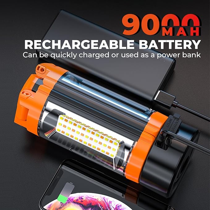 Rechargeable Work Light with Stand, Cordless Triple Work LED Lights, 9000mah Battery, 264-2562 Lumen, 3500-8000K, with Detachable Tripod, Storage Bag for Outdoor Work, Camping