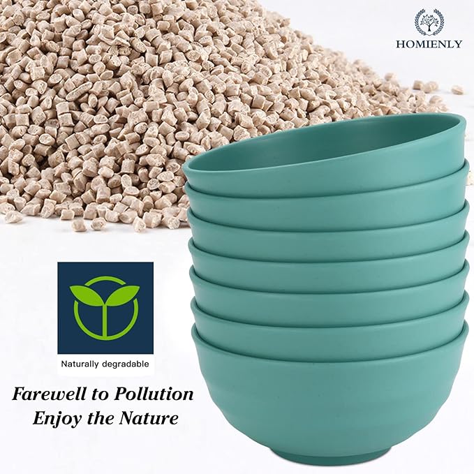 Homienly Wheat Straw Large Bowls, 60 OZ Salad Bowls Set of 8, Unbreakable Large Serving Bowl for Kitchen, Camping, Microwave and Dishwasher Safe Big Plastic Bowl Set Reusable-Green