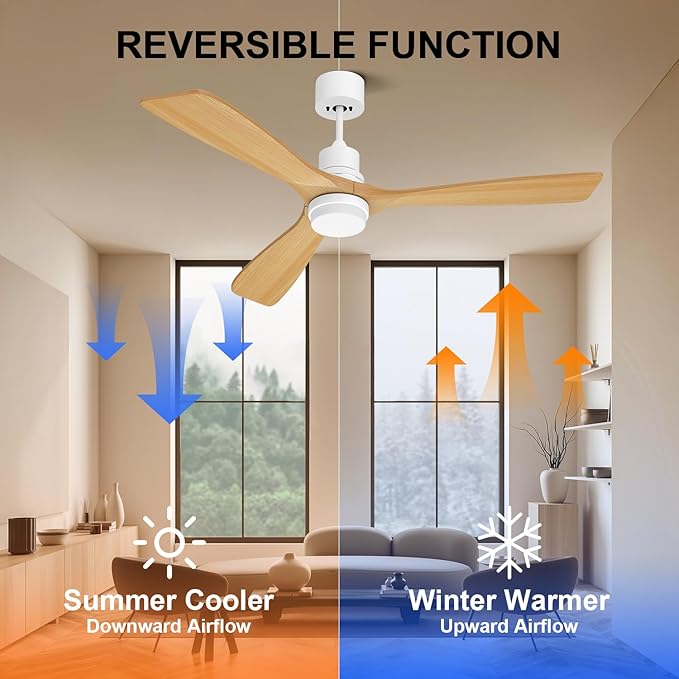 Obabala 52I Wood Ceiling Fan Modern Ceiling Fan with LED Light and Remote Control for Patios Indoor Reversible DC Motor Timmer