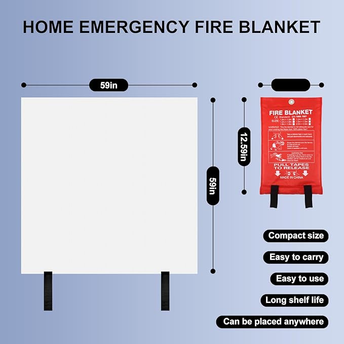 Home Emergency Fire Blankets 59“ x 59” Fiberglass Fire Blankets Essential Emergency Fire Blankets for Home and Kitchen 2 Packs