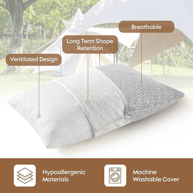 Shredded Memory Foam Pillow, Travel Size Pillow Camping Pillow Breathable and Soft, Ideal Car Backpacking Hiking Airplane