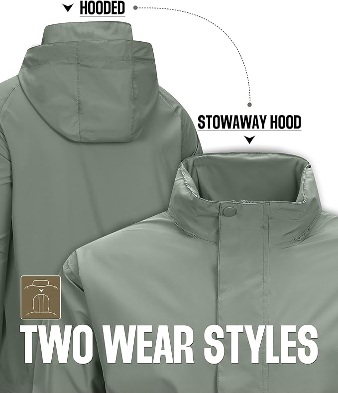 33,000ft Men's Packable Rain Jacket Waterproof Lightweight Raincoat Rain Shell with Hood for Outdoor Hiking Golf Travel