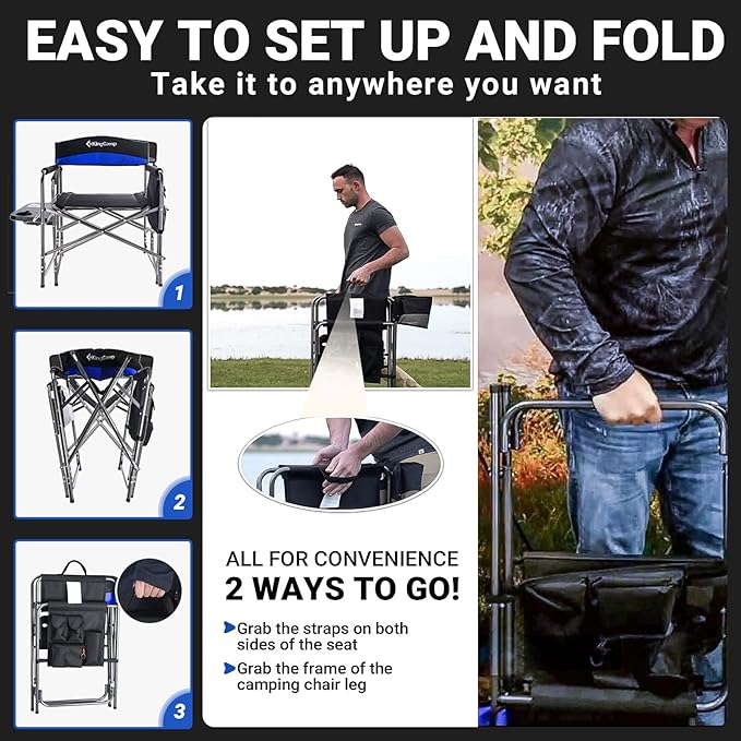 KingCamp 2-Pack Directors Camping Chair with Padded Folding Portable Seats, Blue