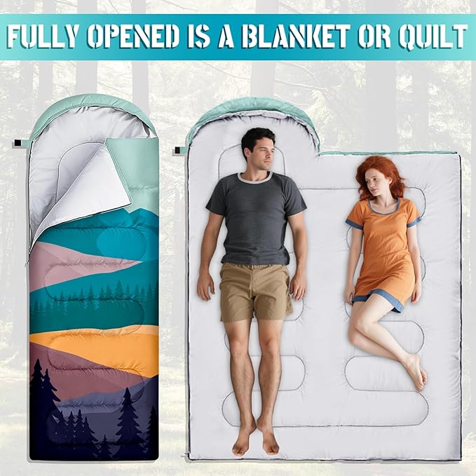 Sleeping Bags for Adults, 3 Seasons Warm & Cold Weather Waterproof Lightweight Backpacking Camping Sleeping Bag for Indoor Outdoor Camping Hiking Traveling, Camping Gear Equipment