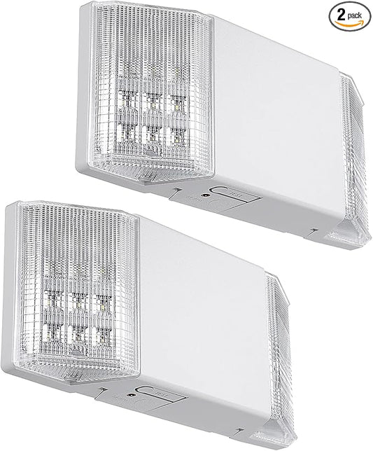 TORCHSTAR LED Emergency Lighting, Commercial Emergency Lights with Battery Backup, UL Listed, Two Square Heads, AC 120/277V, Hardwired Emergency Exit Light Fixtures for Business, Pack of 2