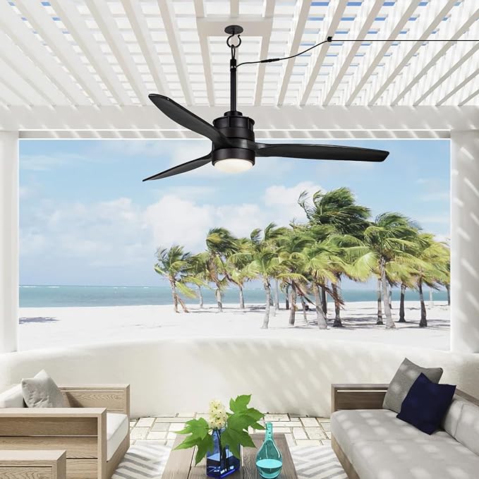EKIZNSN 42“ Wet Rated Gazebo Ceiling Fans Outdoor Hanging for Patios Waterproof, Pergola Ceiling Fan with Light, Hook Installation, Black