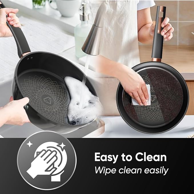 Sunhouse Ultra Titanium Nonstick Coating Aluminum Pan with 4-Layer Non-stick Coating, Non-Toxic, PTFE PFOA & PFAS Free, Stay-Cool Handle, Compatible with All Stovetops (8 inch)