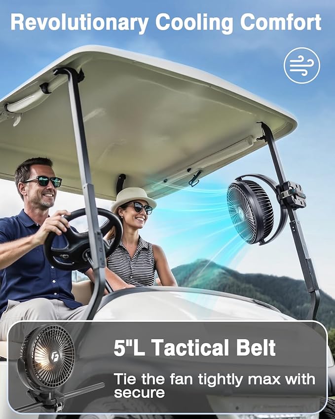 FRIZCOL 24000mAh 8 Inch Portable Clip On Fan,Battery Operated Golf Cart Fan with Lights and Remote, USB Fans Small Desk Fans Personal Quiet Fans for Office Stroller Bedroom and Camping