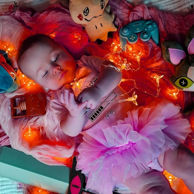 Battery Lighted & USB Plug in Fairy Flower String Lights, 9.8 ft 30 LED Cute Cherry Blossom Lights with Timer Indoor Bedroom Party Wedding Christmas Easter Tree Branch Hanging Decorations (Red)