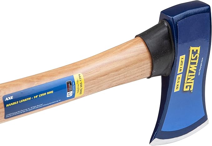 Estwing Axe, 14 Inch Handle, 1.25 lb Head with Hickory Wood Handle, Model #62370