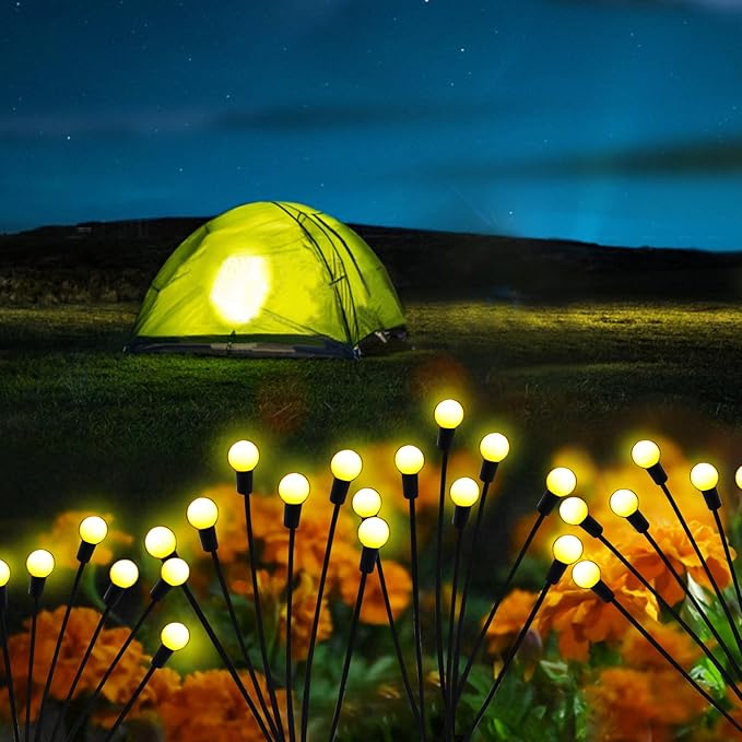 Solar Garden Lights Outdoor, 6 Pack 60 LED Solar Firefly Lights Waterproof, Sway by Wind, Swaying Light for Yard Patio Backyard Garden Planter Flower Bed Pathway Outdoor Decoration (Warm White)