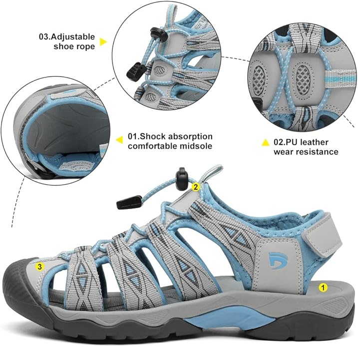 Dannto Women's Sport Hiking Sandals Closed Toe Outdoor Athletic Walking Sandal Lightweight Summer Water Shoes