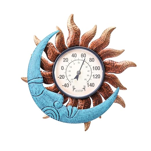 MUMTOP Indoor Outdoor Thermometer - Sun and Moon Wall Thermometer, Outdoor Thermometers for Patio, Room, Greenhouse, Outside, Garden Decor
