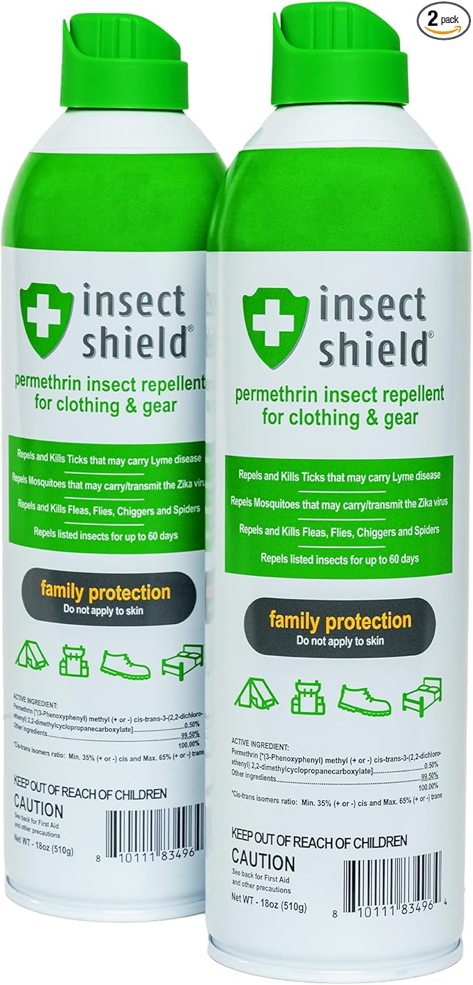 Premium Permethrin Spray - Tick, Flea, Fly, Mosquito, Chigger, Spider & Bed Bug Repellent for Clothing, Gear, Furniture, & Tents, Lasts up to 60 Days, Clear, 18 Oz Aerosol, Pack of 2