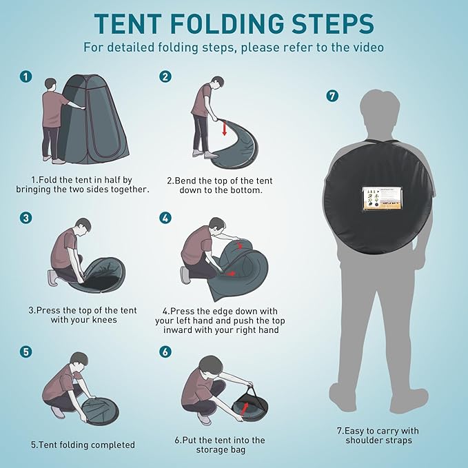 Portable Camping Shower, Pop Up Shower Privacy Tent Kit with LED Lights, 4500mAh Rechargeable Shower Pump, Filtered Shower Head & 7.4 Gallons Foldable Bucket, Outdoor Shower for Hiking Beach, Travel