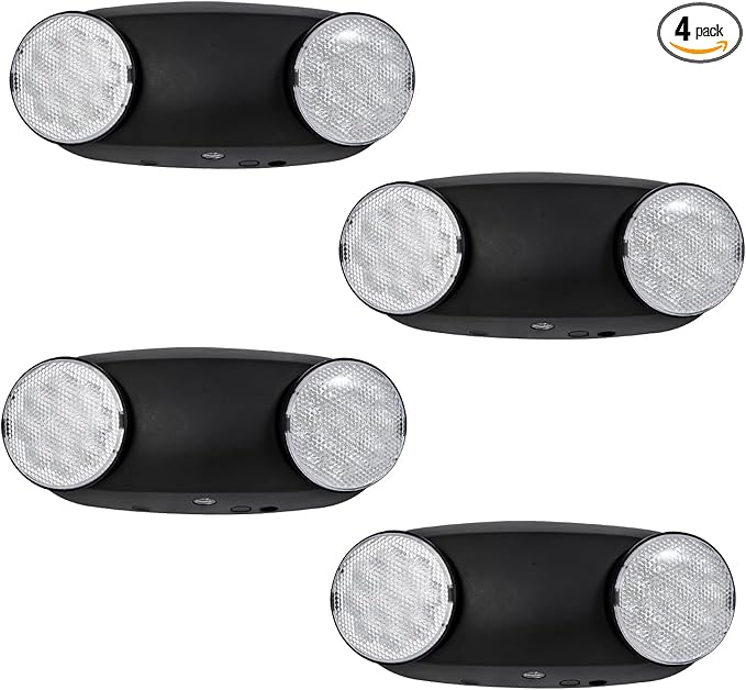 TANLUX LED Emergency Lights with Battery Backup, Two Head Adjustable Commercial Emergency Lights - 4 Pack(Black)