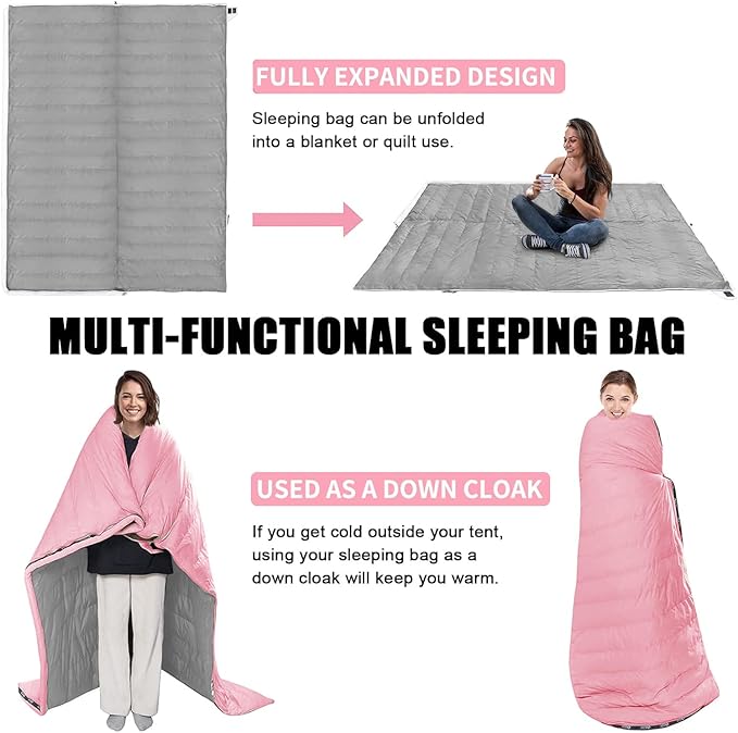 Down Sleeping Bag for Adults, Ultralight Wearable Sleeping Bag for Backpacking, Can Be Used as a Blanket or Mat