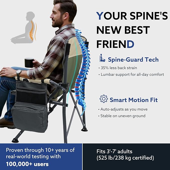 XL Heavy Duty Camping Chair 396lb Capacity (525lb Max) – Waterproof 1680D Oxford Fabric, 2" Padded Seat & Back, Cup Holder, Cooler Pocket, Portable for Camping, Beach & Tailgating (Slate/Black)