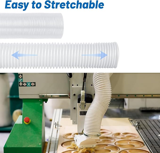 2.5" x 10' Heavy PVC Dust Collection Hose, Flexible Clear Debris and Fume Collection Hose with Stainless Steel Hose Clamps for Dust Collectors with 2 1/2" Ports great for Shop Vacuums