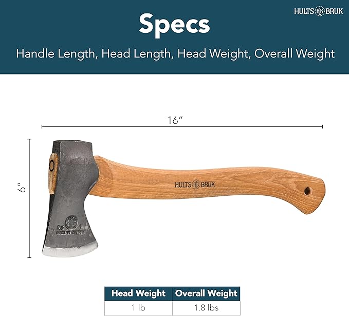Hults Bruk 840702 Almike Hatchet - 1 lb Head, 16" Handle
