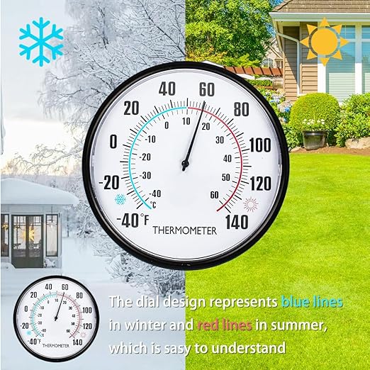 6.3'' Indoor Outdoor Thermometer, Outdoor Wall Thermometer No Battery Needed, Waterproof Outdoor Thermometers for Patio, Garden, Home