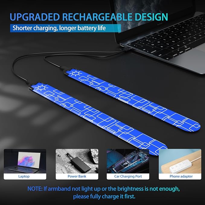 2 Pack LED Armband - Rechargeable Running Lights with Reflective Gear, High Visibility LED Wristband Lights