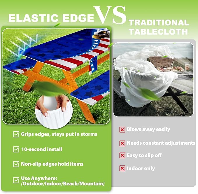 Picnic Table Cover with Bench Covers Table Cloth Tablecloth Summer Outdoor Rv Patio Tent Camping Glamping Campsite Camper Essentials Accessories Items Gear Gadgets Stuff Necessities Supplies Must Have
