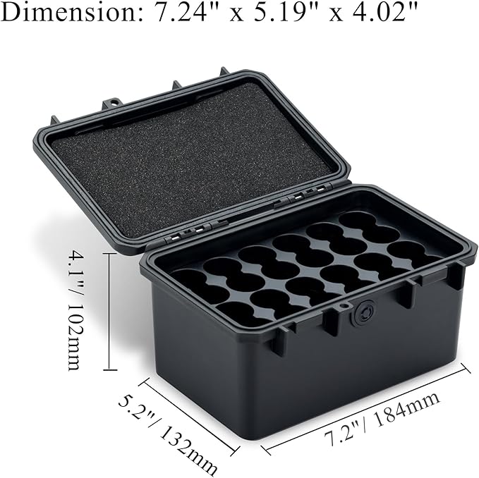 KIWIFOTOS 24 Slots 21700/20700 Battery Storage Case IP67 Waterproof Hard Case Batteries Caddy Organizer Holder for Household & Outdoor Camping (Battery Not Included)