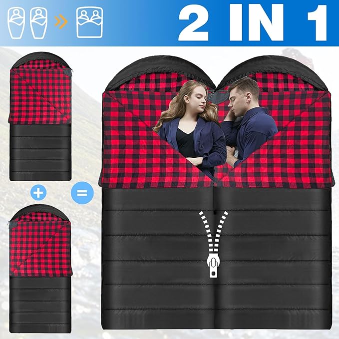 Flannel Sleeping Bag Cotton 0 Degree Cold Weather for Adults XXL Sleeping Bag 4 Season Big and Tall with Compression Sack