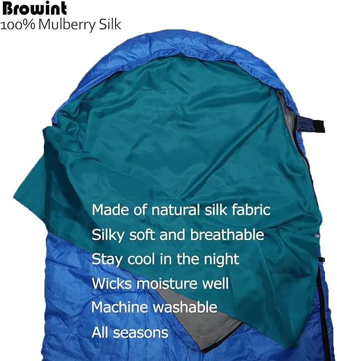 BROWINT Silk Sleeping Bag Liner, Silk Sleep Sack, Extra Wide 87"x43", Lightweight Travel Sheet for Hotels, More Colors for Option, Reinforced Gussets